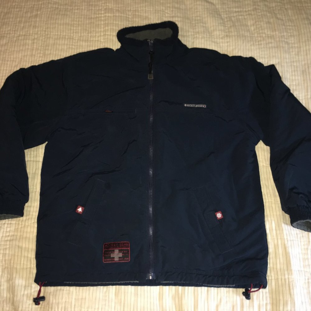 Vtg 90s Mickey Mouse Gear Pile Fleece Jacket Small Blue Reversible USA. B25